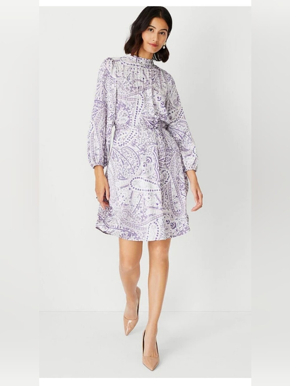 NWT!Ann Taylor Fall Glam Satin Paisley Women's Midi Belted Y2k Party Dress Small